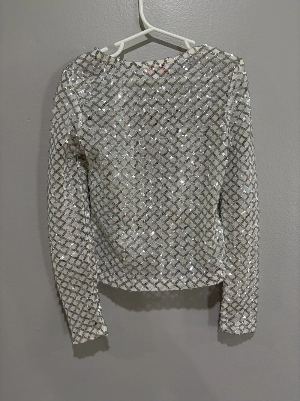 GB girls Silver Sequin Grid Long-Sleeve Top